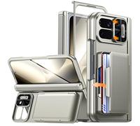 CENMASO for Google Pixel 10 Pro Fold Case with Card Holder [RFID Blocking], Hinge Protection, Hidden Kickstand, Screen Protector, Shockproof Phone Case for Pixel 10 Pro Fold(Natural Titanium)