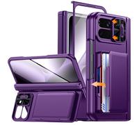 CENMASO for Google Pixel 10 Pro Fold Case with Card Holder [RFID Blocking], Hinge Protection, Hidden Kickstand, Screen Protector, Shockproof Phone Case for Pixel 10 Pro Fold(Purple)