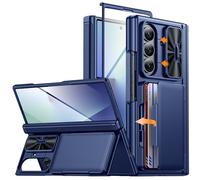 CENMASO for Samsung Galaxy Z Fold 7 Case with Wallet Card Holder & Slide Camera Cover & Kickstand & Hinge Protection & [RFID Blocking] Shockproof Protection Case for Z Fold 7 (Blue)