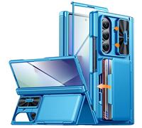 CENMASO for Samsung Galaxy Z Fold 7 Case with Wallet Card Holder & Slide Camera Cover & Kickstand & Hinge Protection & [RFID Blocking] Shockproof Protection Case for Z Fold 7 (Metal Blue)