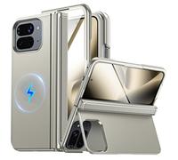 CENMASO Magnetic for Google Pixel 10 Pro Fold Case with Stand, Hinge Protection, Hidden Kickstand, Screen Protector, Slim Shockproof Phone Case for Pixel 10 Pro Fold(Natural Titanium)