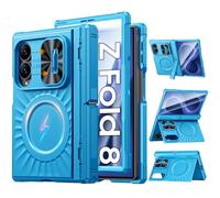 CENMASO Magnetic for Samsung Galaxy Z Fold 8 Case with Stand, Fit for Magsafe, Hinge Protection, Screen Protector, Built-in Dual Hidden Kickstand, Slim Shockproof Case for Galaxy Z Fold 8-Metal Blue