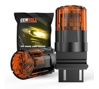 Cenmoll T25 3157 LED Bulb Amber Yellow, 3200LM Super Bright 12V-24V Build-in Load Resistor P27/7W 3156 P27W 3157 T25 LED Bulb Replacement for Backup Tail Brake Turn Signal Parking DRL Lights, 2 Pack