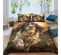 cenmoo 3 Pieces Cute Dog Duvet Cover SetKing 3D Printed Bedding Quilt Duvet Cover Springer Spaniel with Zipper Closure for Girls, Ultra Soft Hypoallergenic Double（200x200cm）