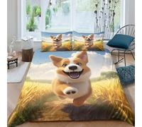 cenmoo Fashion 3D Corgi Geometric Printed Duvet Cover Set Brushed Microfibre Style Soft Quilt Covers Anime Style King Size Boho Quality Bedding Set King（220x240cm）