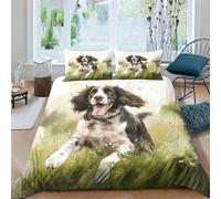 cenmoo Single Duvet Cover Set GirlsSpringer Spaniel Pattern Kawaii Bedding Set ForKids Soft Microfiber Cute Dog Personalised Duvet Cover King(220x240cm)