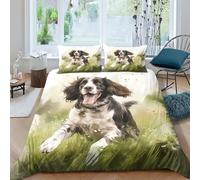 cenmoo Springer Spaniel Cute Bedding 3D Printed Stitch Bedding Single 3 Pieces with Zipper Closure Cute Dog Double Bed Duvet Cover Set Double(200x200cm)