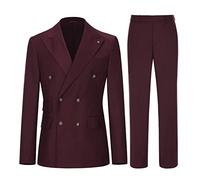 Cenne Des Graoom Men's Slim Fit 2 Piece Suit Double Breasted Business Wedding Prom Tuxedo Suits Blazer & Pants Set…, Burgundy, 36