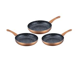 CENOCCO CC-2001 Set of 3 Stone Frying Pans for All Heat Sources Including Induction 20/24/28 cm Copper