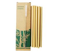 CENPEK 10 Pack 20cm Bamboo Drinking Straws with 1 Coconut Bristle Cleaning Brush Reusable Organic Sustainable Biodegradable-Natural