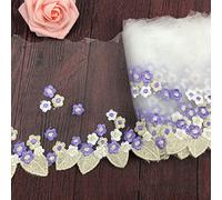 CENPEK 10 Yards Lace Trim Floral Bridal/Wedding Dress Flower Embroidered Fabric Table Cloth DIY Crafts Scallop Trim Applique Clothing Curtains, 7 Inch Wide(Purple)