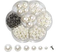 CENPEK 127pcs 6mm 8mm 10mm 12mm 14mm 16mm Mixed Size White Plastic Pearl Rivets with Base for Craft DIY Decoration Clothes Accessories