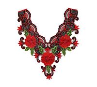 CENPEK 2 Pack Embroidered Floral Lace Neckline Neck Collar Trim Clothes Sewing Applique Edge-Black