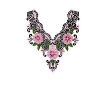CENPEK 2 Pack Embroidered Floral Lace Neckline Neck Collar Trim Clothes Sewing Applique Edge-Pink