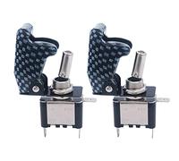 CENPEK 2 Pack Heavy Duty Rocker Toggle 12V 20A SPST 3Pin ON/Off LED Light Metal Bat Switch with Safety Cover and Wires for Car Truck Boat Marine-Black