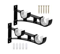 CENPEK 2 Pcs Curtain Rod Brackets Set Double Curtain Rod Holder Hooks Heavy Duty Curtain Pole Bracket Holders Metal Curtain Rod Support with Screw for Curtain Poles Wall Clothes Rod Black