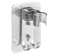 CENPEK 2 Pcs Space Aluminum No Drill Shower Head Holder with 2 Hooks,Shower Bracket can be Adjusted 90 Degrees,Non-Marking Shower Hook Rack,with Strong Adhesive Shower Head Holder