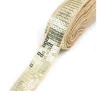 CENPEK 20 Yards Elastic Sequin Flat Glitter Bling Paillette Fabric Ribbon Applique Trim Lace Band for Dress Embellish Headband, 25mm Wide, Gold