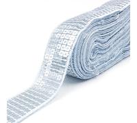 CENPEK 20 Yards Elastic Sequin Flat Glitter Bling Paillette Fabric Ribbon Applique Trim Lace Band for Dress Embellish Headband, 25mm Wide, Silver
