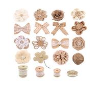 CENPEK 20pcs Natural Burlap Flowers Set for Crafts, Include Lace Burlap Ribbon Roll, Handmade Rustic Burlap Flowers and Twine Ribbon for Wedding Home Embellishment