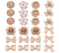 CENPEK 24PCS Burlap Flowers and Burlap Bowknots Set, 8 Styles Natural Handmade Rustic Burlap Flower for DIY Craft Wedding Christmas Party Gift Decorations