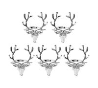 CENPEK 5 Pcs Silver Napkin Rings Christmas Deer Head Tableware Decoration Festive Xmas Party Holiday Napkin Buckles Reindeer Alloy Decor