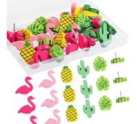 CENPEK 50 Pcs Wooden Push Pins Thumb Tack Push Pins Decorative Cute Pushpins Drawing Exquisite Household Accessories Flamingo Cactus
