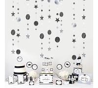 CENPEK 5pcs Black and Silver Circle Dot Garland Streamer Kit for Twinkle Star Party Decoration Glitter Reflective Paper Hanging Bunting Banner Backdrop Background for Wedding/Christmas/Birthday