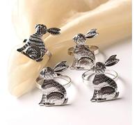 CENPEK 6pcs Easter Bunny Napkin Rings Rabbit Napkin Ring Holders Mental Table Decor for Easter New Year Thanksgiving Festival Party Banquet Dinner Spring Table Decoration (Silver)