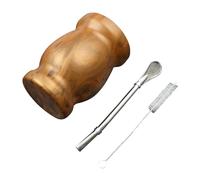 CENPEK 8 Oz Yerba Mate Gourd Teacup, Stainless Steel Double-Walled Teacup Set, Traditional Mate Cup, Yerba Mate Gourd Cup And Cleaning Brush, Wood Grain