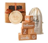 CENPEK Baby Mileage Wooden Block Baby Week Month Year Wooden Block Set of 6 Baby Age Blocks for Monthly Milestone Wooden Baby Photo Props