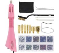 CENPEK Hot fix Applicator kit, Hot Fix Rhinestone Setter Tool, Hot drill,Tweezers, Boxed Drill, 7 Tips, 2 Pickers, Wire Brush, Stand, Bag(Pink)