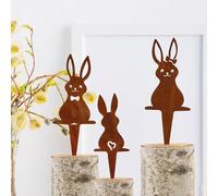 CENPEK Outdoor Easter Decoration Rusty Iron Bunny Decoration Outside Garden Decoration - Pack of 3