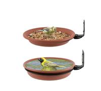 CENPEK Pack of 2 Bird Feeders and Bird Baths, Bird Feeder Balcony Railing Round with Wall Mount, Attracting Wild Birds, for Balcony, Garden, Yard (Brown)