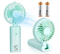 Censen 2 Pieces Portable Fan Small Hand Desk Fan AA Battery Powered Operated Handheld Fan, Mini Fan Foldable Desktop Fans for Cooling Travel Office Bedroom Home (Green)