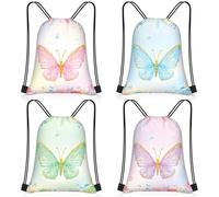 Censen 24 Pcs Butterfly Party Favors Drawstring Bags Bulk 12 x 10 Inch Waterproof Beach Treat Candy Gift Bag for Girls Boys Kids Baby Shower Butterfly Fairy Birthday Party Supplies