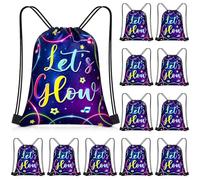 Censen 24 Pcs Let's Glow Drawstring Bags Set Bulk 12 x 10 Inch Low Party Favor Bags Neon Birthday Supplies for Adults Gift Party Supplies