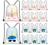 Censen 24 Pcs Unicorn Drawstring Bags Set Bulk 12 x 10 Inch Candy Treat Goody Waterproof Beach Bags for Girls Boys Kids Unicorn Themed Party Birthday Party Favor Supplies