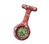 Censi Unisex FOB Watch Red Abstract Luminous Dial Silicone Nurse Doctors Analog Display Japanese Quartz with Tunic Brooch