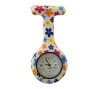 Censi White Dial with Floral Print Date Nurse Silicone Nurse Doctors Pendant Buckle FOB Quartz with Extra Battery