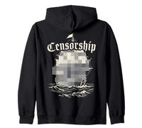 Censorship Blocked Ship Vintage Ocean Waves Zip Hoodie