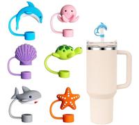 Censuob 6 Pcs Straw Covers for Stanley Cup Accessories, 10 mm 0.4in Dustproof Straw Covers Cap, Cute Animals Straw Toppers, Silicone Straws Cover Tips for Stanley 40/30 Oz Tumbler
