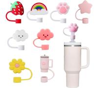 Censuob 8 Pcs Straw Covers for Stanley Cup Accessories, 10 mm 0.4in Dustproof Straw Covers Cap, Reusable Straw Toppers, Silicone Straws Cover Tips for Stanley 40/30 Oz Tumbler