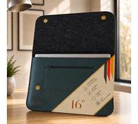 Centaur Premium Laptop Bag Made of Genuine Italian Leather & 100% Wool Felt - Laptop Sleeve Made in Germany - Elegant Case with Extra Compartment - Protective Case for Notebooks 16 Inch Bottle Green