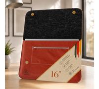 Centaur Premium Laptop Bag Made of Genuine Italian Leather & 100% Wool Felt - Laptop Sleeve Made in Germany - Elegant Case with Extra Compartment - Protective Case for Notebooks 16 Inch Cognac