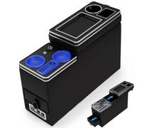 Center Console Between Seat Organizer for Minivans,SUVs,with Dual USB charging at the front and back,ambient lighting and drawers for Minivan&SUVs, Middle Van Floor Console Organizer Storage Box Black