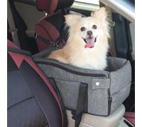 Center Console Dog Car Seat for Small Dogs Up to 12lbs, Portable Middle Console Dog Booster Seat with Adjustable Straps & Storage Pocket (Dark Grey)
