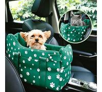 Center Console Dog Car Seat Safe Travel for Small Dogs Under 15 lbs | Detachable Washable Pet Carrier with Storage Pockets & Safety Leash Wilderness Green