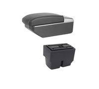 Center Console Storage Car Armrest Box Central Store Retractable Cup Hole Large Space Dual Layer USB Charging For Ford Fiesta Mk7 2009-2019(B-black white line)