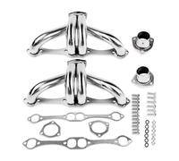 Center Dump Block Hugger Headers for Gen 1 SBC 265 283 302 305 327 350 400 V8 Stainless Steel 3 Bolt Shorty Style for Street Rods 1955 1956 1957 Chevy Hot Rod Swaps Not for Side or Clamshell Mounts